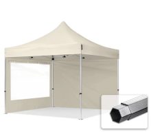   Professional összecsukható sátrak PROFESSIONAL 400g/m2 ponyvával, alumínium szerkezettel, 2 oldalfallal, panoráma ablakkal -  3x3m krém