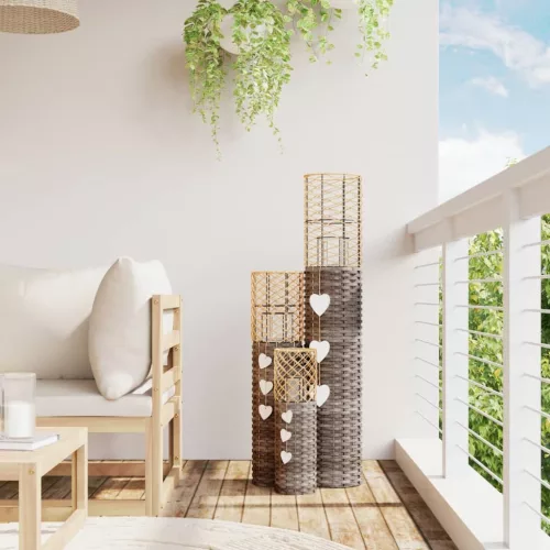  3 db szürke fonott gyertyatartó