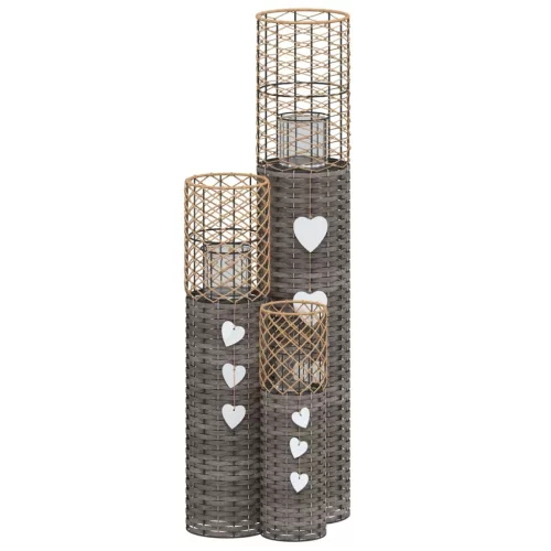  3 db szürke fonott gyertyatartó