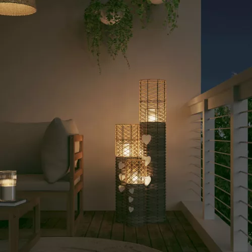  3 db szürke fonott gyertyatartó