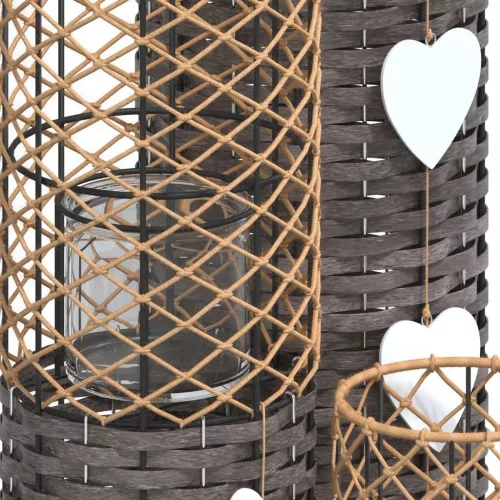  3 db szürke fonott gyertyatartó