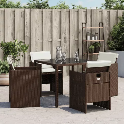  4 db barna polyrattan kerti szék párnával