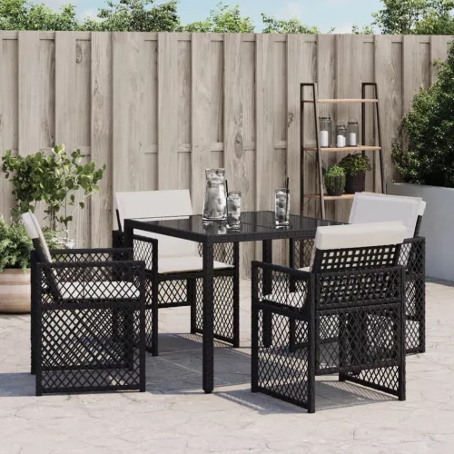  4 db fekete polyrattan kerti szék párnával