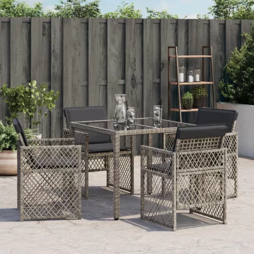  4 db szürke polyrattan kerti szék párnával