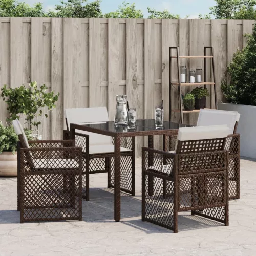  4 db barna polyrattan kerti szék párnával