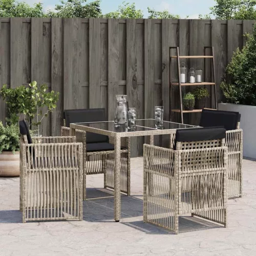  4 db világosszürke polyrattan kerti szék párnával