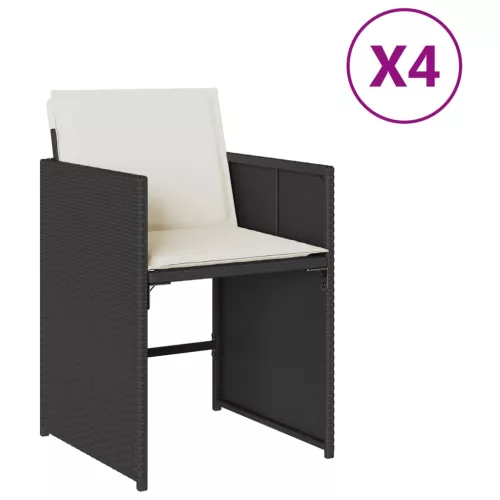  4 db fekete polyrattan kerti szék párnával