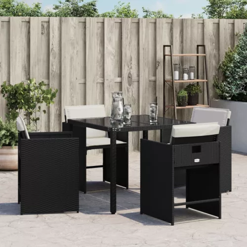  4 db fekete polyrattan kerti szék párnával