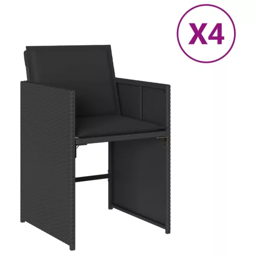  4 db fekete polyrattan kerti szék párnával