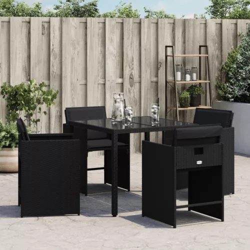  4 db fekete polyrattan kerti szék párnával