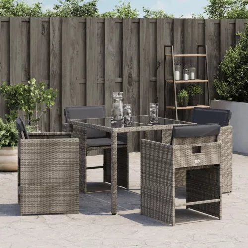  4 db szürke polyrattan kerti szék párnával