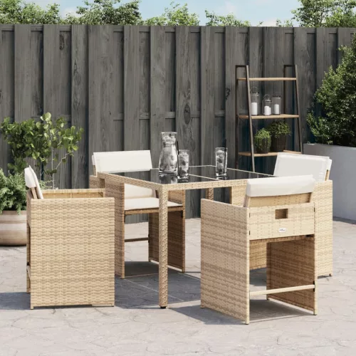  4 db bézs polyrattan kerti szék párnával
