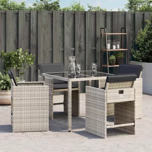 4 db világosszürke polyrattan kerti szék párnával