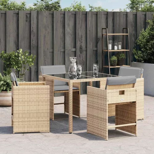 4 db vegyes bézs polyrattan kerti szék párnával