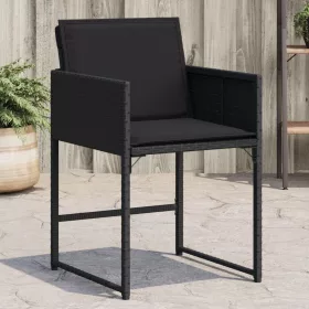  4 db fekete polyrattan kerti szék párnával