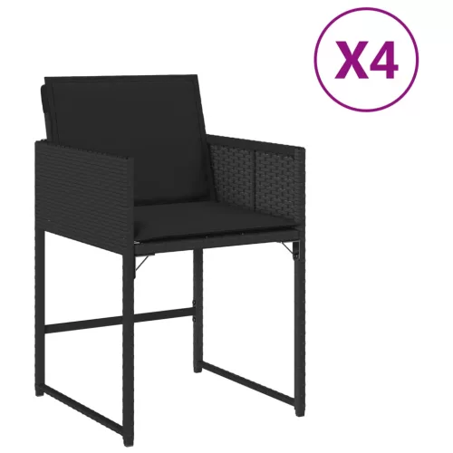  4 db fekete polyrattan kerti szék párnával