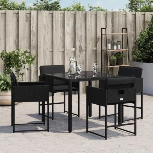  4 db fekete polyrattan kerti szék párnával