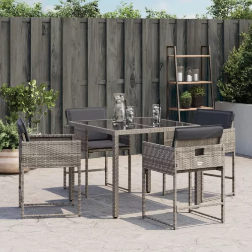  4 db szürke polyrattan kerti szék párnával