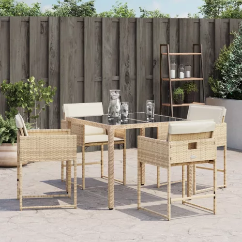  4 db bézs polyrattan kerti szék párnával