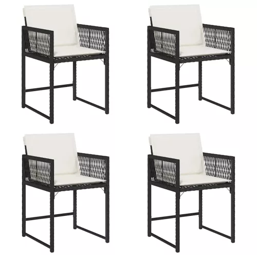  4 db fekete polyrattan kerti szék párnával