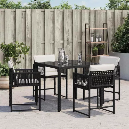  4 db fekete polyrattan kerti szék párnával