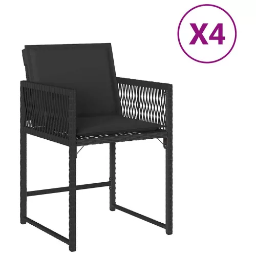  4 db fekete polyrattan kerti szék párnával