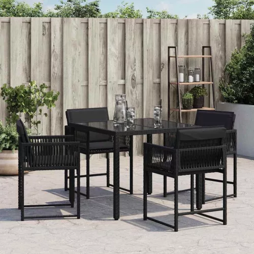  4 db fekete polyrattan kerti szék párnával