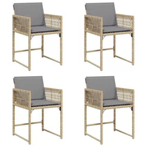  4 db vegyes bézs polyrattan kerti szék párnával