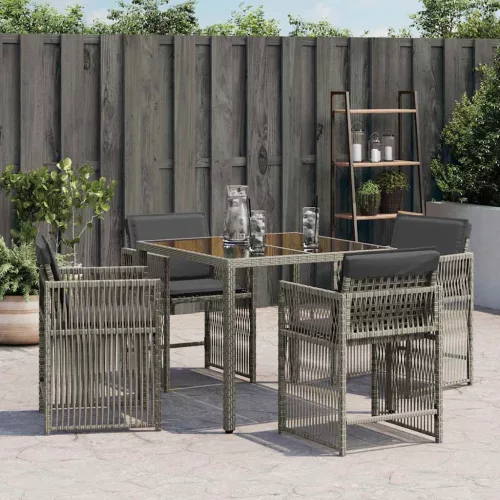  4 db szürke polyrattan kerti szék párnával