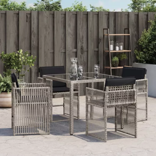  4 db világosszürke polyrattan kerti szék párnával