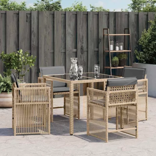  4 db vegyes bézs polyrattan kerti szék párnával