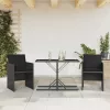  3 részes fekete polyrattan bisztrógarnitúra párnával