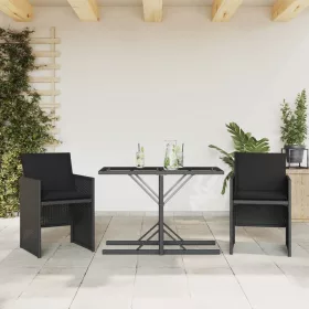  3 részes fekete polyrattan bisztrógarnitúra párnával