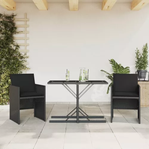  3 részes fekete polyrattan bisztrógarnitúra párnával