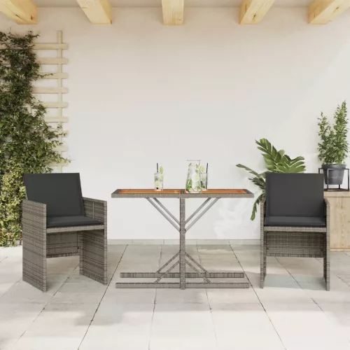  3 részes szürke polyrattan bisztrógarnitúra párnákkal