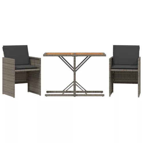  3 részes szürke polyrattan bisztrógarnitúra párnákkal