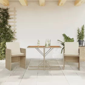  3 részes bézs polyrattan bisztrógarnitúra párnával