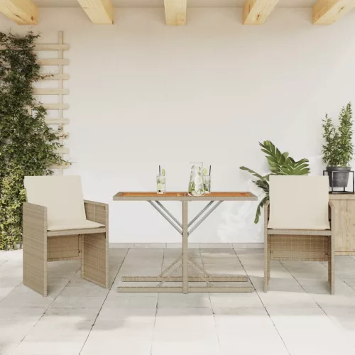  3 részes bézs polyrattan bisztrógarnitúra párnával