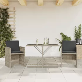    3 részes világosszürke polyrattan bisztrógarnitúra párnákkal