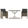  3 részes világosszürke polyrattan bisztrógarnitúra párnákkal
