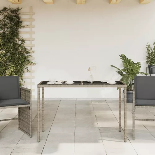 szürke polyrattan üveglapos kerti asztal 115x54x74 cm