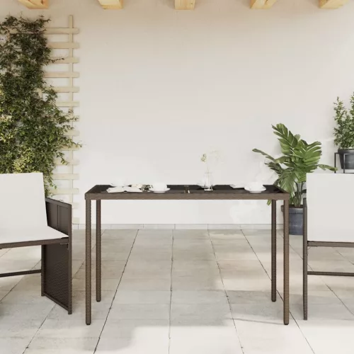  barna polyrattan üveglapos kerti asztal 115x54x74 cm