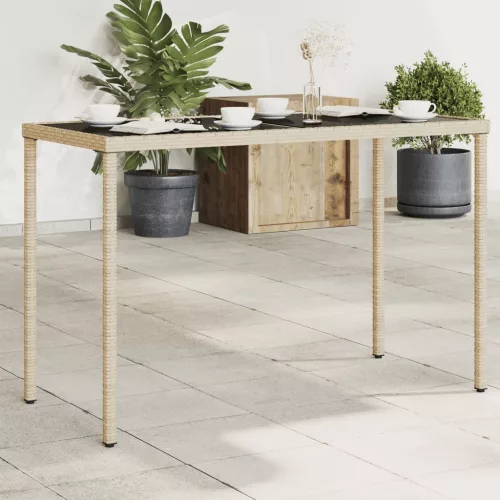  bézs polyrattan üveglapos kerti asztal 115x54x74 cm
