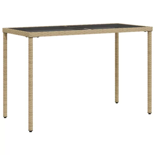  bézs polyrattan üveglapos kerti asztal 115x54x74 cm