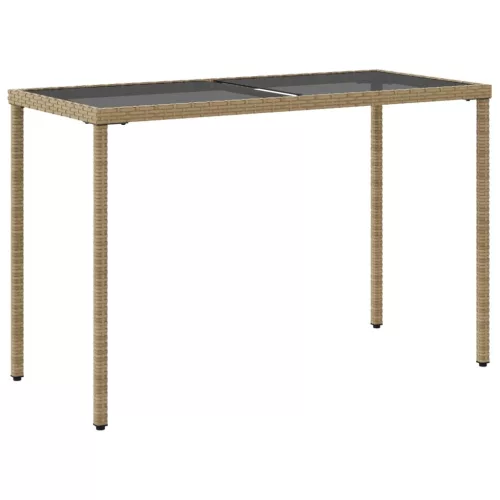  bézs polyrattan üveglapos kerti asztal 115x54x74 cm