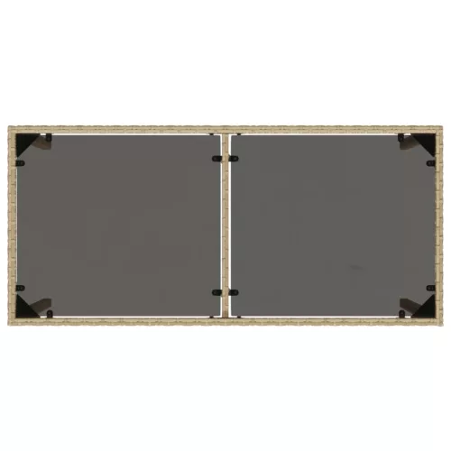  bézs polyrattan üveglapos kerti asztal 115x54x74 cm