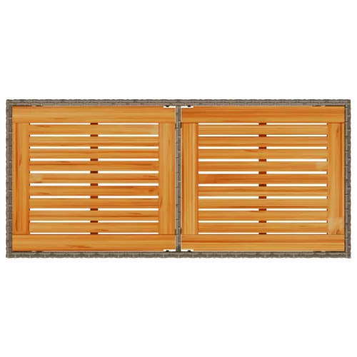  szürke polyrattan akácfa lapos kerti asztal 115x54x74 cm
