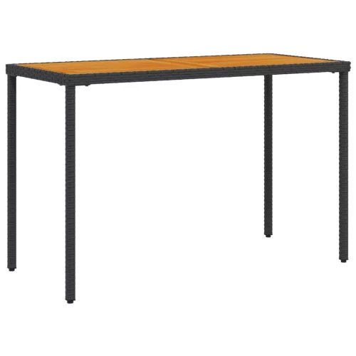  fekete polyrattan akácfa lapos kerti asztal 115x54x74 cm
