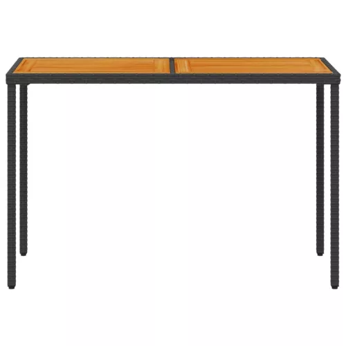  fekete polyrattan akácfa lapos kerti asztal 115x54x74 cm