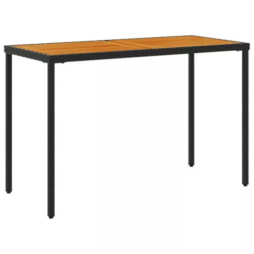  fekete polyrattan akácfa lapos kerti asztal 115x54x74 cm